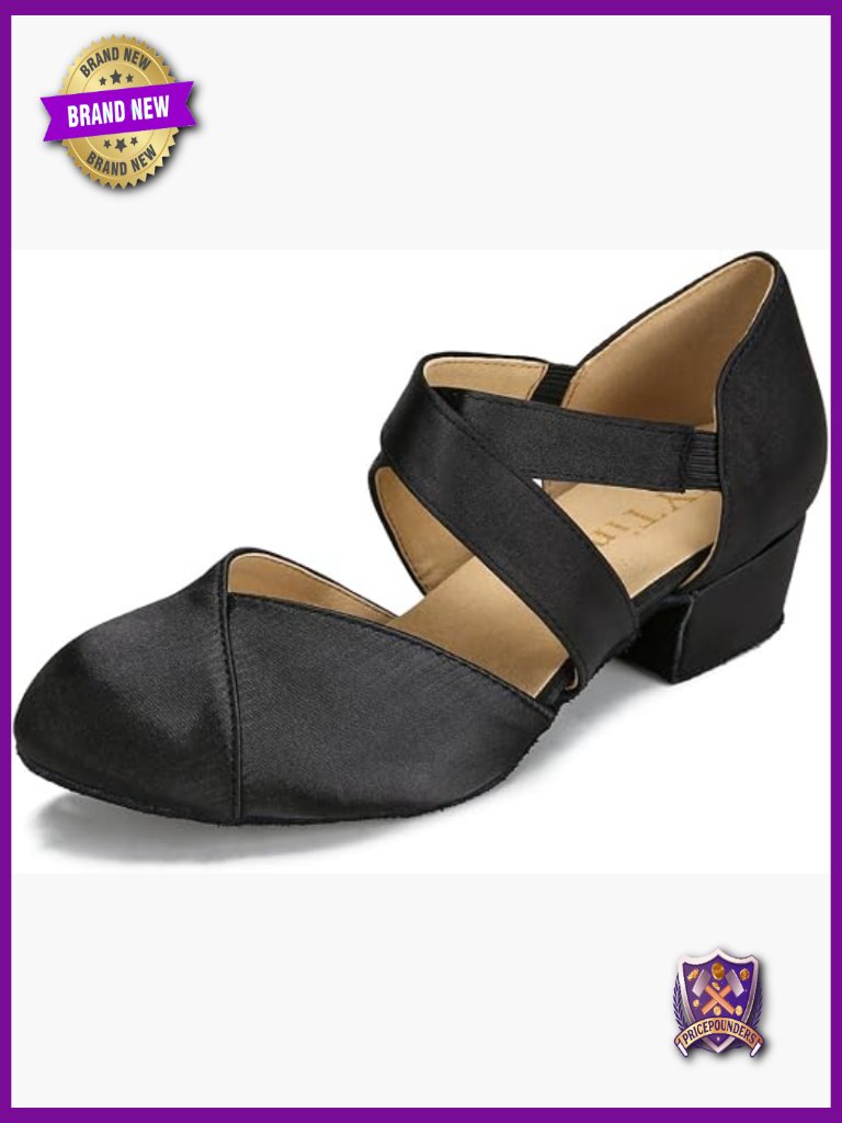 Latin Ballroom Dance Shoes Closed Toe Suede Sole 1.5in Heel Elastic Closure